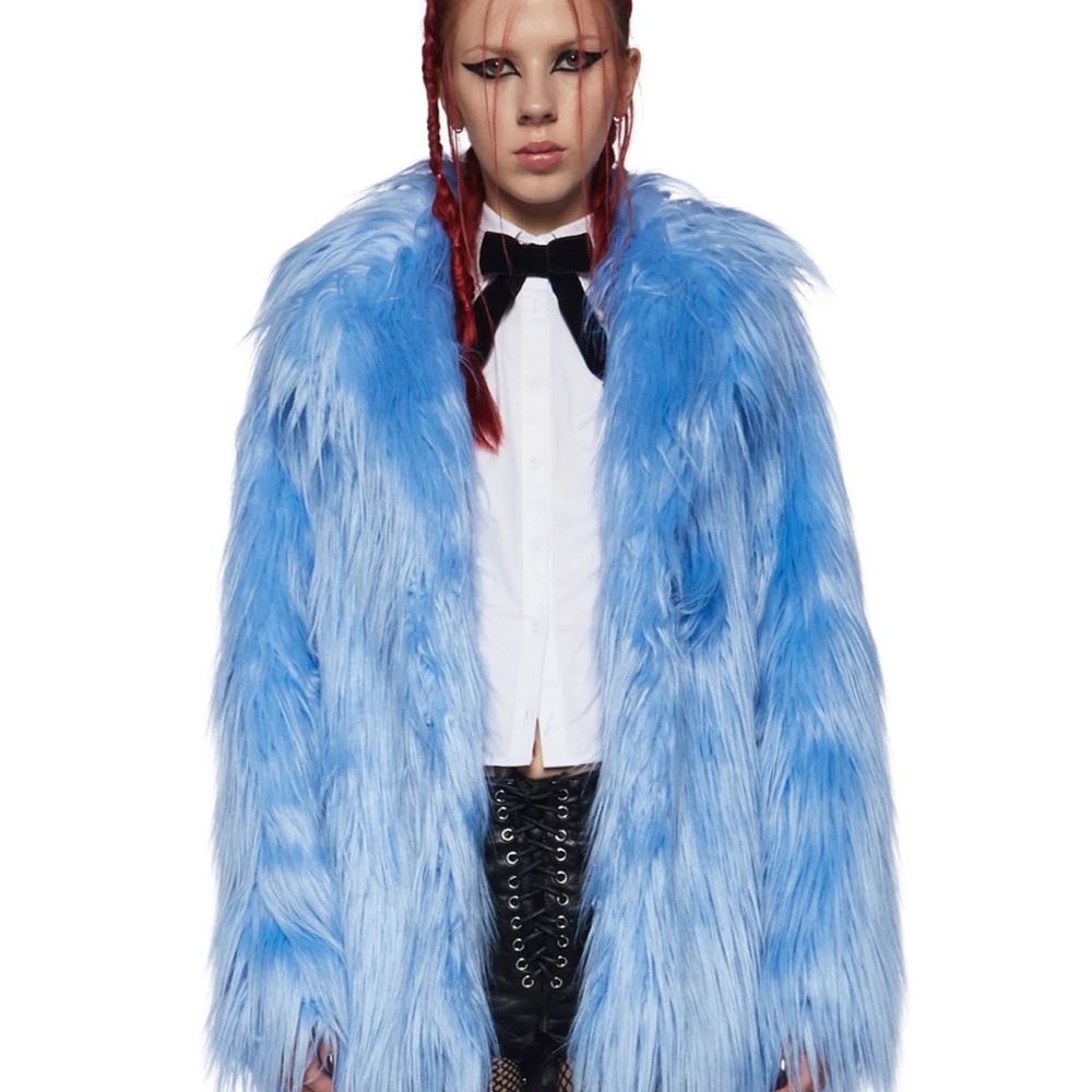 Dolls Kill Blue Faux Fur Coat